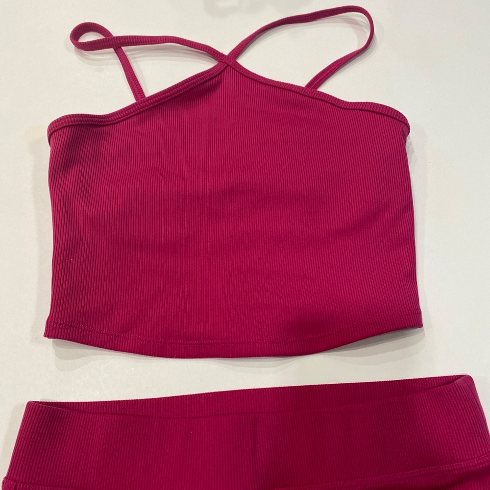 Alo yoga pink magenta crush sports bra xs biker shorts s   2 pc set - Picture 3 of 13